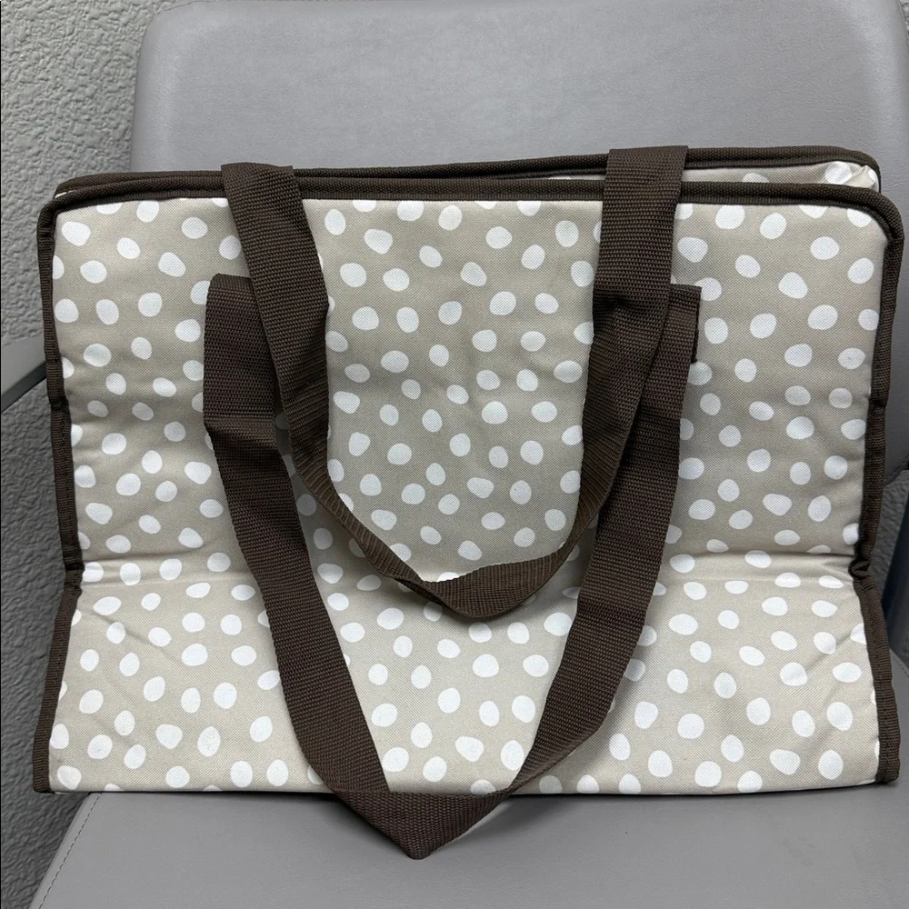 Thirty-One Polka Dot insulated Storage Tote - Brown and White